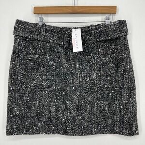 Amour Vert Ira Mini Skirt Women's XL Gray Herringbone Wool Blend Belted New‎ NWT